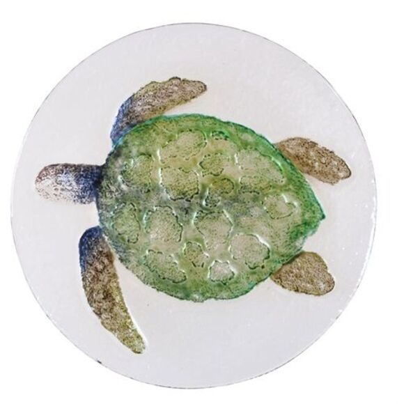 Coastal Green Sea Turtle Fused Glass 8 Inch Round Serving Plates Set of 4 - Picture 2 of 5